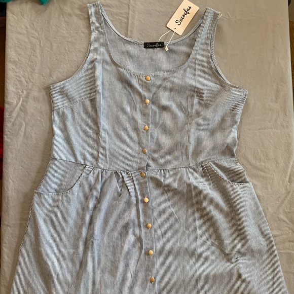 Sucrefas Blue Pinstripe Button front skater dress - Picture 6 of 10